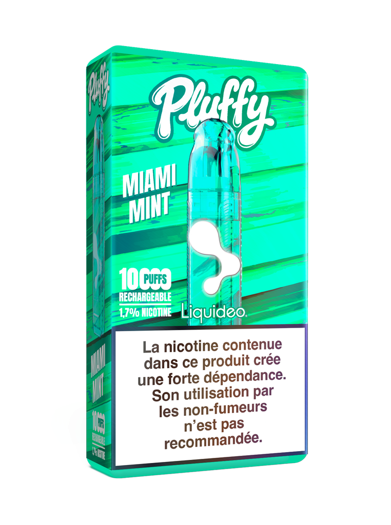 Pluffy - Miami Mint - Starter (1 Batterie + 1 pod remplissable + 1 fiole 10ml) 1,7% nicotine x5